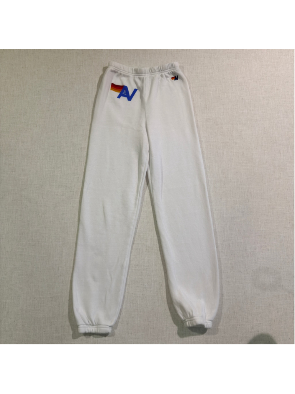 Aviator Nation Women’s / Youth Sweatpants Rainbow Logo Embroidered White Size 14